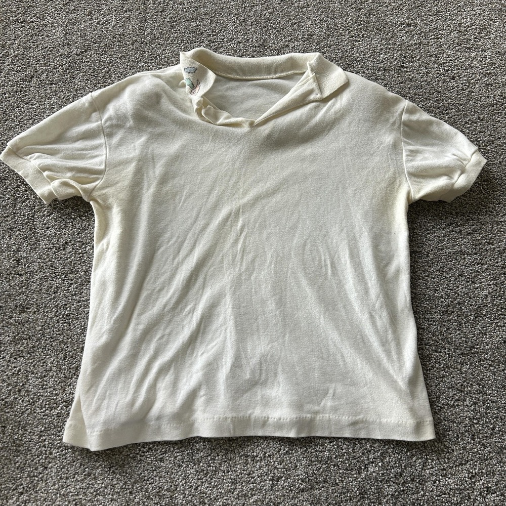 Vintage French Navy Shirt Womens S White Short Sleeve Collar Detail Jersey Tee